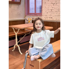 批发纯棉女童韩版洋气短袖T恤夏装新款百搭圆领印花休闲上衣潮