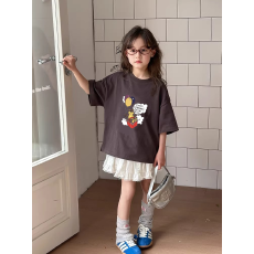 批发纯棉女童韩版洋气短袖T恤夏装新款百搭圆领印花休闲上衣潮