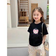 批发纯棉女童韩版洋气短袖T恤夏装新款百搭圆领印花休闲上衣潮