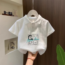 批发儿童短袖上衣夏季装新款卡通印花polo衫洋气休闲宽松百搭上衣