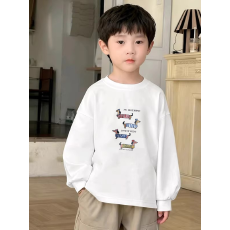 批发纯棉 带螺纹袖口男童长袖T恤春秋装新款儿童时尚圆领百搭t恤