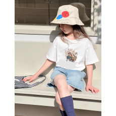 批发纯棉女童韩版洋气短袖T恤<b class='q'>夏</b>装新款百搭圆领印花休闲上衣潮