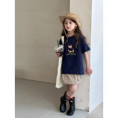 批发纯棉女童韩版洋气短袖T恤<b class='q'>夏</b>装新款百搭圆领印花休闲上衣潮