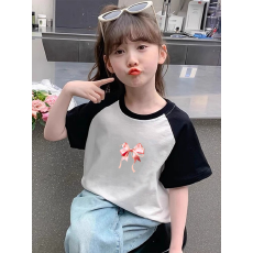 批发纯棉女童插肩短袖T恤<b class='q'>夏</b>季新款儿童印花时尚百搭洋气上衣