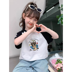 批发纯棉女童插肩短袖T恤<b class='q'>夏</b>季新款儿童印花时尚百搭洋气上衣