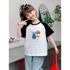 批发纯棉女童插肩短袖T恤<b class='q'>夏</b>季新款儿童印花时尚百搭洋气上衣