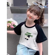 批发纯棉女童插肩短袖T恤<b class='q'>夏</b>季新款儿童印花时尚百搭洋气上衣