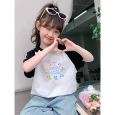 批发纯棉女童插肩短袖T恤<b class='q'>夏</b>季新款儿童印花时尚百搭洋气上衣
