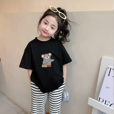 批发纯棉<b class='q'>女童</b><b class='q'>韩版</b>洋气短袖T恤夏装新款百搭圆领印花休闲上衣潮