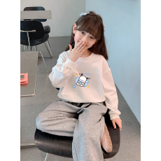 纯棉 带螺纹袖口女童长袖T恤新款儿童洋气圆领百搭t恤