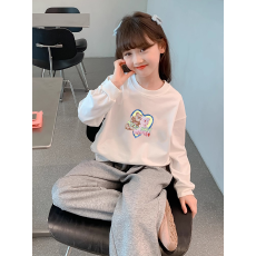 纯棉 带螺纹袖口女童长袖T恤新款儿童洋气圆领百搭t恤