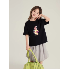批发纯棉<b class='q'>女</b><b class='q'>童</b>韩版洋气短袖T恤夏装新款<b class='q'>百搭</b>圆领印花休闲上衣潮