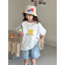批发纯棉<b class='q'>女</b><b class='q'>童</b>韩版洋气短袖T恤夏装新款<b class='q'>百搭</b>圆领印花休闲上衣潮