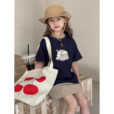 批发纯棉<b class='q'>女</b><b class='q'>童</b>韩版洋气短袖T恤夏装新款<b class='q'>百搭</b>圆领印花休闲上衣潮