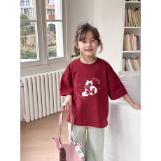 批发纯棉<b class='q'>女</b><b class='q'>童</b>韩版洋气短袖T恤夏装新款<b class='q'>百搭</b>圆领印花休闲上衣潮