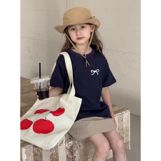 批发纯棉<b class='q'>女</b><b class='q'>童</b>韩版洋气短袖T恤夏装新款<b class='q'>百搭</b>圆领印花休闲上衣潮