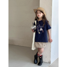批发纯棉<b class='q'>女</b><b class='q'>童</b>韩版洋气短袖T恤夏装新款<b class='q'>百搭</b>圆领印花休闲上衣潮