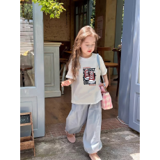 批发纯棉<b class='q'>女</b><b class='q'>童</b>韩版洋气短袖T恤夏装新款<b class='q'>百搭</b>圆领印花休闲上衣潮