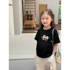 批发纯棉<b class='q'>女</b><b class='q'>童</b>韩版洋气短袖T恤夏装新款<b class='q'>百搭</b>圆领印花休闲上衣潮