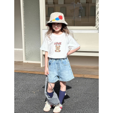 批发纯棉<b class='q'>女童</b><b class='q'>韩版</b>洋气短袖T恤夏装新款百搭圆领印花休闲上衣潮