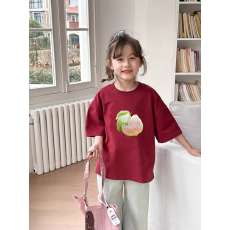 批发纯棉<b class='q'>女童</b><b class='q'>韩版</b>洋气短袖T恤夏装新款百搭圆领印花休闲上衣潮