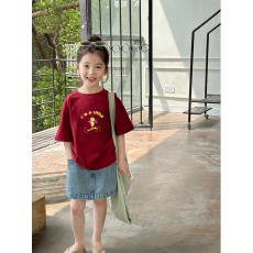 批发纯棉<b class='q'>女童</b><b class='q'>韩版</b>洋气短袖T恤夏装新款百搭圆领印花休闲上衣潮