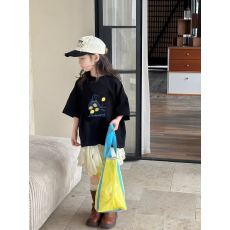 批发纯棉<b class='q'>女童</b><b class='q'>韩版</b>洋气短袖T恤夏装新款百搭圆领印花休闲上衣潮