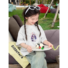 批发纯棉<b class='q'>女童</b><b class='q'>韩版</b>洋气短袖T恤夏装新款百搭圆领印花休闲上衣潮