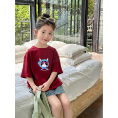 批发纯棉<b class='q'>女童</b><b class='q'>韩版</b>洋气短袖T恤夏装新款百搭圆领印花休闲上衣潮