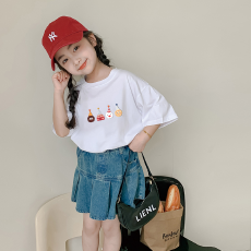 批发纯棉<b class='q'>女</b><b class='q'>童</b><b class='q'>韩版</b>洋气短袖T恤夏装新款百搭圆领印花休闲上衣潮