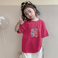 批发纯棉<b class='q'>女</b><b class='q'>童</b><b class='q'>韩版</b>洋气短袖T恤夏装新款百搭圆领印花休闲上衣潮