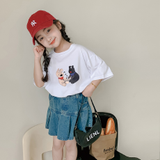 批发纯棉<b class='q'>女</b><b class='q'>童</b><b class='q'>韩版</b>洋气短袖T恤夏装新款百搭圆领印花休闲上衣潮