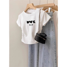 批发1*1纯棉高弹力女童短袖t恤夏季新款抽褶短款收腰百搭洋气T恤