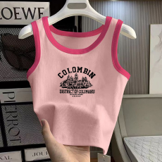 批发1*1纯棉高弹力女童撞色背心夏季新款多巴胺百搭时尚无袖上衣