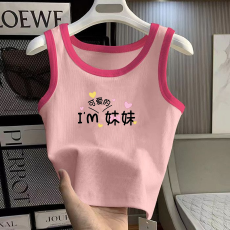 批发1*1纯棉高弹力女童撞色背心夏季新款多巴胺百搭时尚无袖上衣