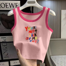 批发1*1纯棉高弹力女童撞色背心夏季新款多巴胺百搭时尚无袖上衣