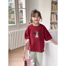 批发纯棉<b class='q'>女</b><b class='q'>童</b><b class='q'>韩版</b>洋气短袖T恤夏装新款百搭圆领印花休闲上衣潮