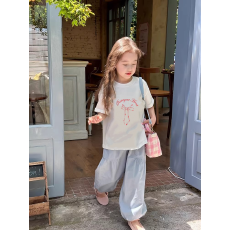 批发纯棉<b class='q'>女</b><b class='q'>童</b><b class='q'>韩版</b>洋气短袖T恤夏装新款百搭圆领印花休闲上衣潮