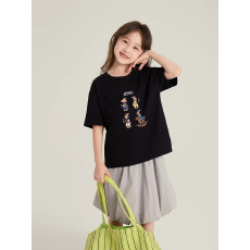 批发纯棉<b class='q'>女</b><b class='q'>童</b><b class='q'>韩版</b>洋气短袖T恤夏装新款百搭圆领印花休闲上衣潮