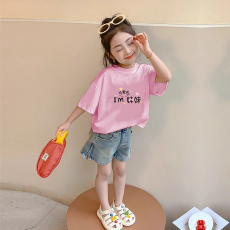 批发纯棉女童韩版洋气短袖<b class='q'>T</b><b class='q'>恤</b>夏装新款百搭圆领<b class='q'>印花</b>休闲上衣潮