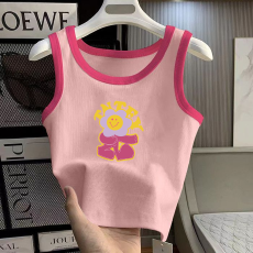 批发1*1纯棉高弹力<b class='q'>女</b><b class='q'>童</b>撞色<b class='q'>背心</b>夏季新款多巴胺百搭时尚无袖上衣