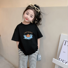 批发纯棉<b class='q'>女童</b>韩<b class='q'>版</b>洋气短袖T恤夏装新款百搭圆领印花休闲上衣潮