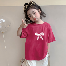 批发纯棉<b class='q'>女童</b>韩<b class='q'>版</b>洋气短袖T恤夏装新款百搭圆领印花休闲上衣潮