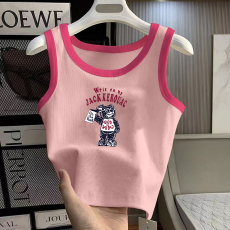 批发1*1纯棉高弹力<b class='q'>女</b><b class='q'>童</b>撞色<b class='q'>背心</b>夏季新款多巴胺百搭时尚无袖上衣