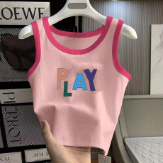 批发1*1纯棉高弹力<b class='q'>女</b><b class='q'>童</b>撞色<b class='q'>背心</b>夏季新款多巴胺百搭时尚无袖上衣