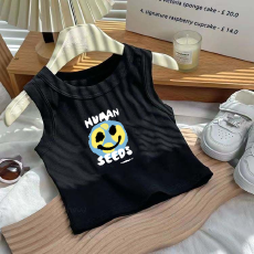 批发1*1纯棉高弹力儿童<b class='q'>背心</b>夏季新款趣味洋气休闲百搭无袖上衣