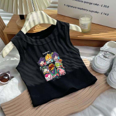 批发1*1纯棉高弹力儿童<b class='q'>背心</b>夏季新款趣味洋气休闲百搭无袖上衣