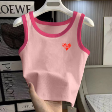 批发1*1纯棉高弹力<b class='q'>女</b><b class='q'>童</b>撞色<b class='q'>背心</b>夏季新款多巴胺百搭时尚无袖上衣