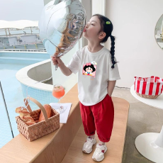 纯棉女童洋气短袖T恤夏装新款百搭圆领印花休闲上衣ins