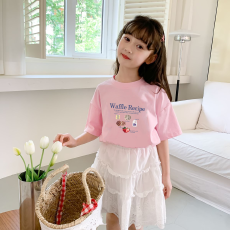 纯棉女童洋气短袖T恤夏装新款百搭圆领印花休闲上衣ins
